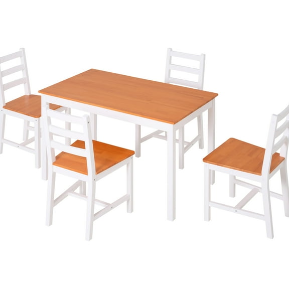 5 Piece Modern Dining For 4 Persons, Rustic Wood Kitchen Furniture, Breakfast Nook, White Small Space Room Table , Chairs