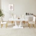 thumbnail image 1 of 5-Piece Modern Dining Set, 63" White MDF Table with Gold Metal Corner Accents and U-Shaped Base, 4 Velvet Upholstered Stainless Steel Chairs, for Living Rooms, Lobbies, Conference Rooms, 1 of 7