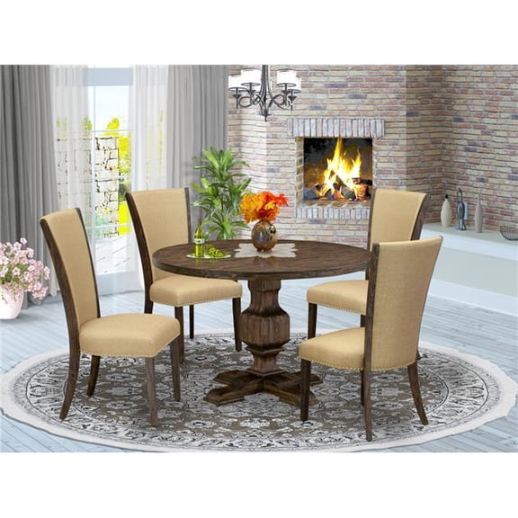 5 Piece Modern Dining Set - Brown & Distressed Jacobean