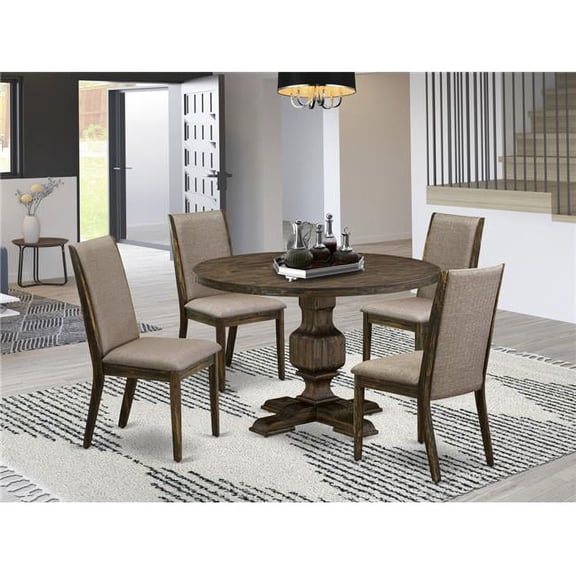 5 Piece Modern Dining Set - Distressed Jacobean & Dark Khaki