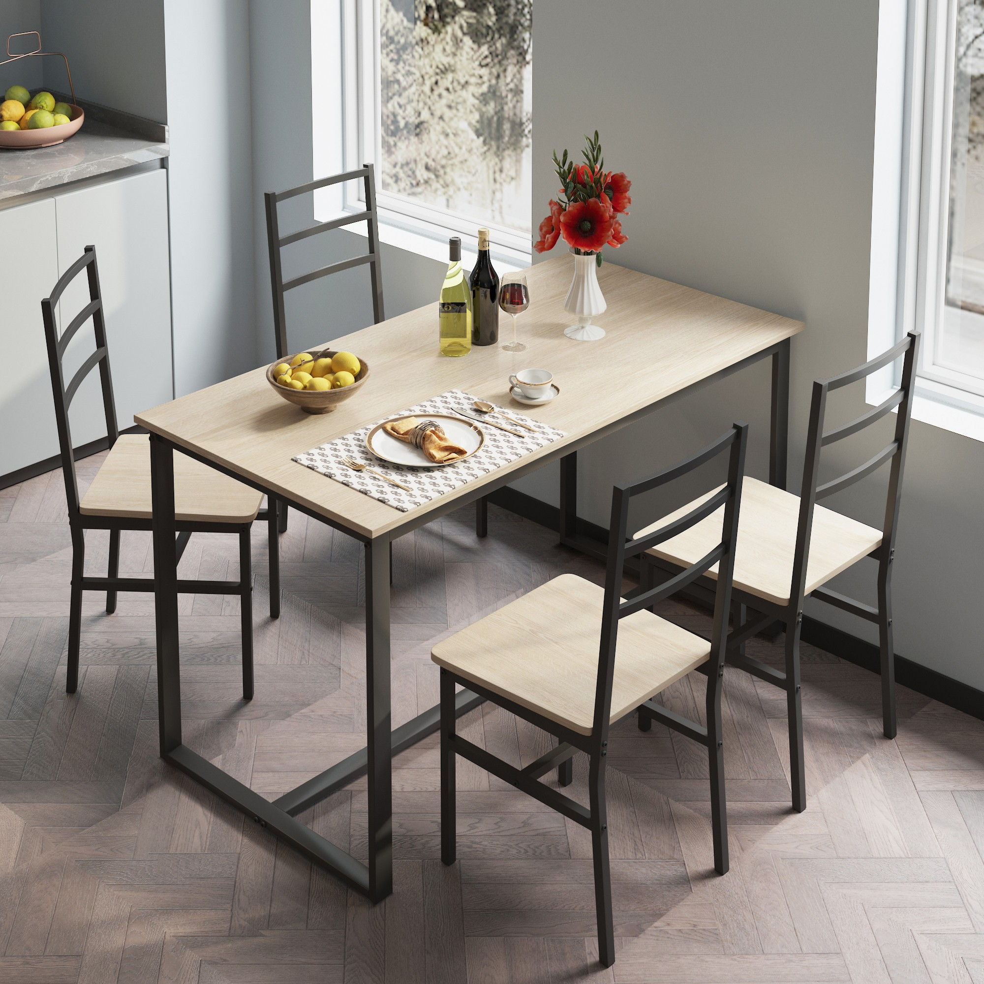 5-Piece Modern Dining Table Set for 4,Wood Kitchen Table Chairs Set for Small Place, Kitchen, Dining Room,Beige