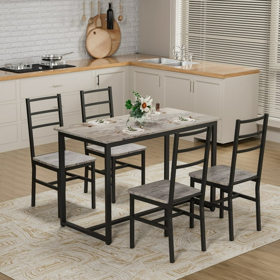 5-Piece Modern Dining Table Set for 4,Wood Kitchen Table Chairs Set for Small Place, Kitchen, Dining Room,Gray