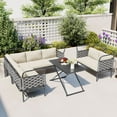 thumbnail image 1 of 5-Piece Modern Patio Sectional Sofa Set Outdoor Woven Rope Furniture Set with Glass Table and Cushions (Beige), 1 of 9