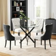 thumbnail image 1 of 5-Piece Modern Round Glass Dining Table Set, 36" Clear Tempered Glass Top with White and Black Velvet Nailhead Trim Chairs, for Dining Rooms, Living Rooms, Small Spaces, 1 of 7