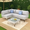 thumbnail image 1 of 5-Piece Modular Patio Furniture Set with Fire Pit Table, Outdoor Sectional High Back Wicker Couch Set, Grey Cushions, 1 of 8