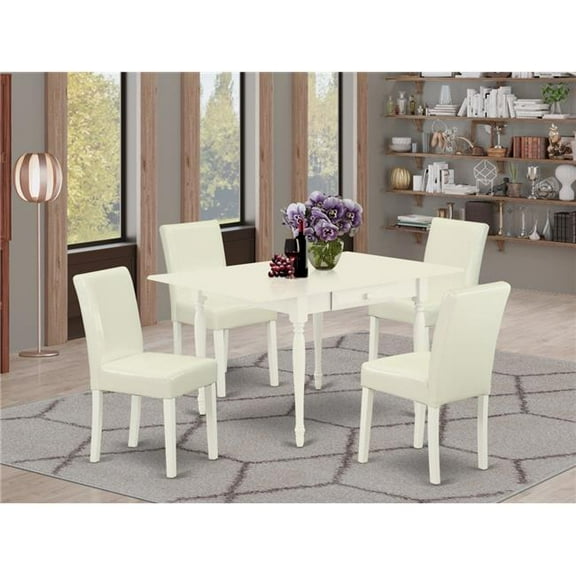5 Piece Monza Wood Dining Table Set - Linen White & White