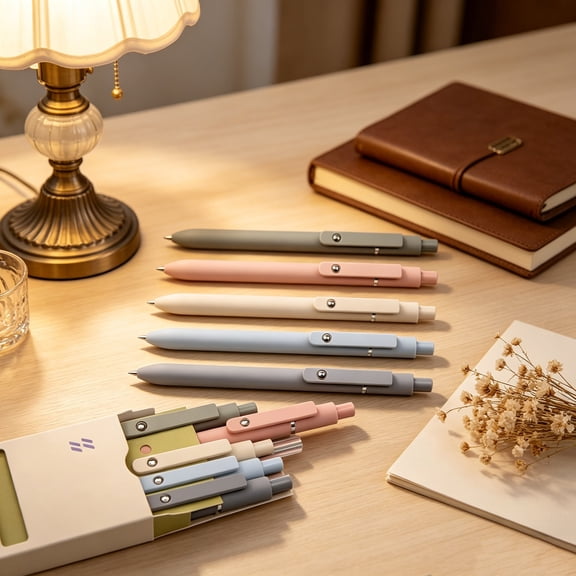 5-Piece Morandi Retractable Gel Pens | 0.5mm Fine Point Quick-Dry Ink | Smooth-Writing Rollerball Pens for Note-Taking & Office | Elegant Gift for Pen Enthusiasts
