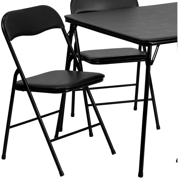 5-Piece Multipurpose Folding Card Table and Chairs Set for 4 Players, Padded Top Portable Square Folding Table and Chairs Set, Black