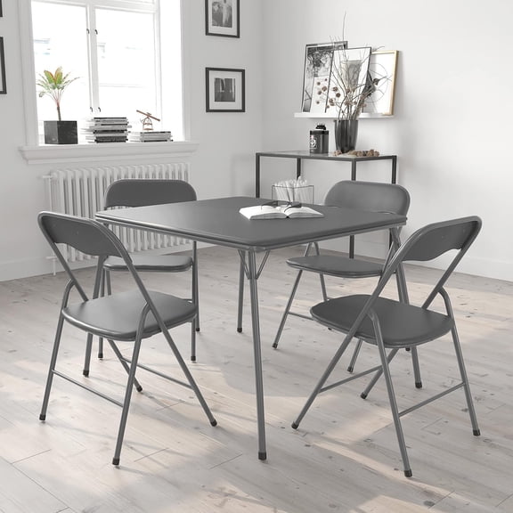 5-Piece Multipurpose Folding Card Table and Chairs Set for 4 Players, Padded Top Portable Square Folding Table and Chairs Set