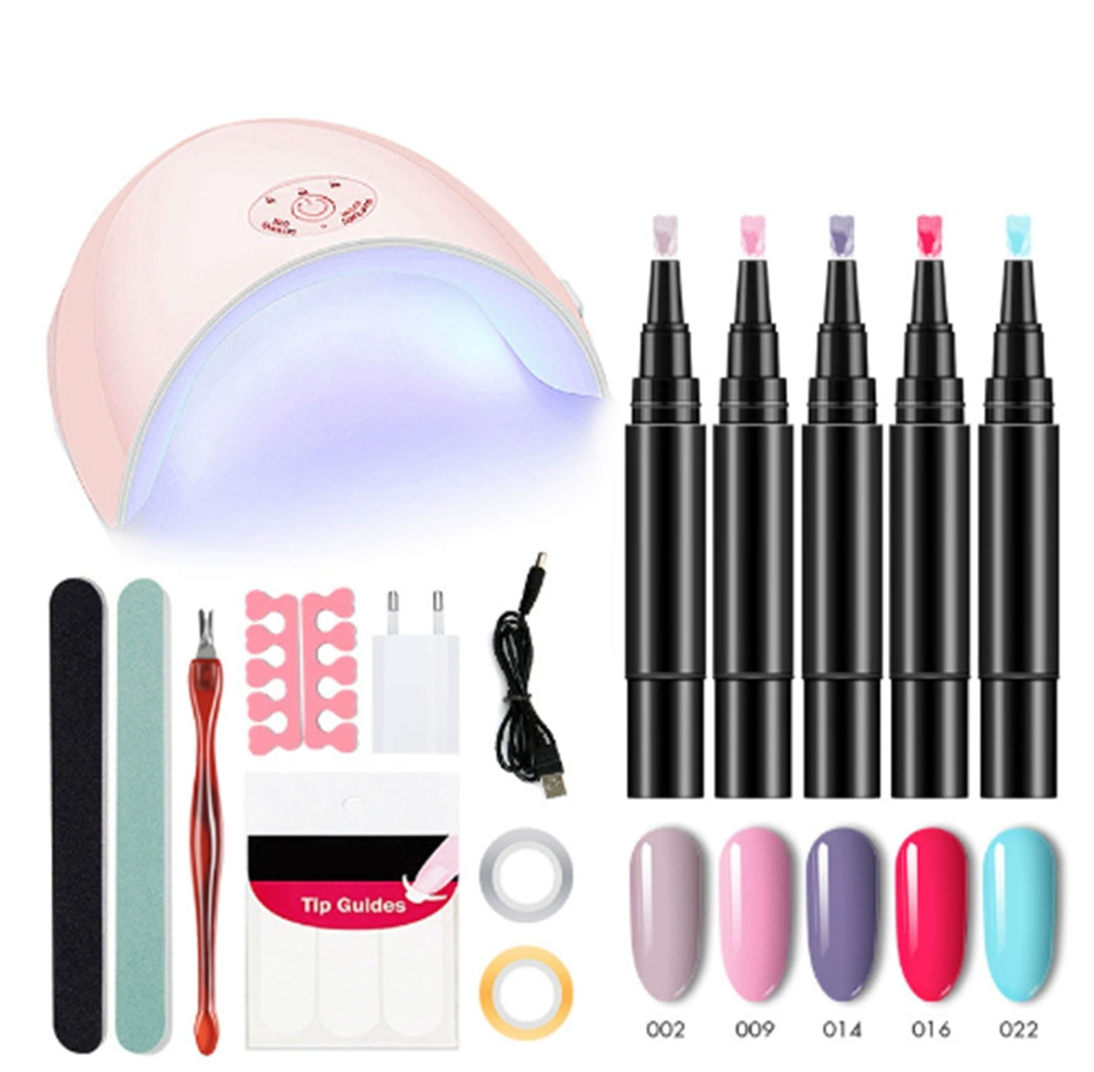 5 Piece Nail Gel Pen Set with Manicure Tools, 3-in-1 Multi-Function Gel Polish Pens and Essential Nail Art Accessories for Complete At-Home Manicure Kit