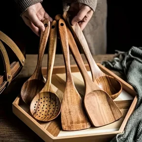 5-Piece Natural Bamboo Cooking Utensil Set, Non-Stick Friendly Spatula Spoon, Eco-Friendly Dishwasher Safe Kitchen Tools