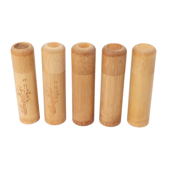 5-Piece Natural Bamboo Tea Canister Set, 12cm Travel Storage Containers - 2 Bamboo Texture & 3 Blank Jars