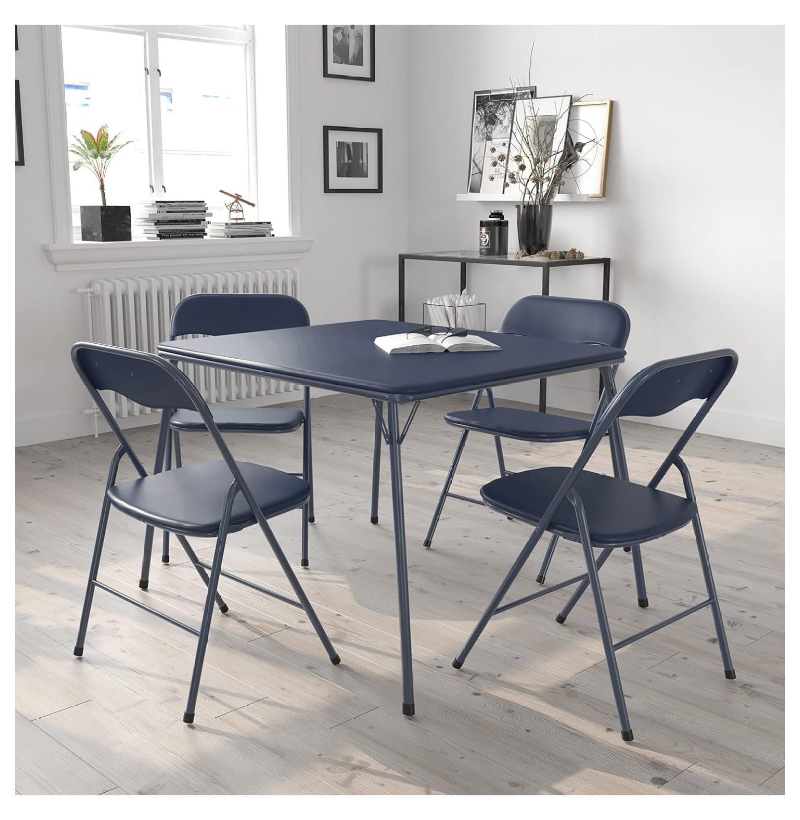 5 Piece Navy Folding Game Room Card Table and Chair Set