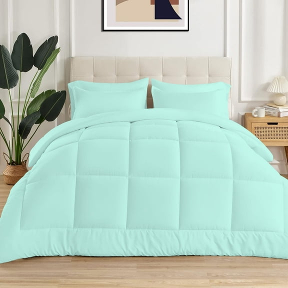 5 Piece New Fluffy Pattern Comforter Set, 800 TC, 100% Egyptian Cotton, Full/Queen Size Aqua Blue Solid