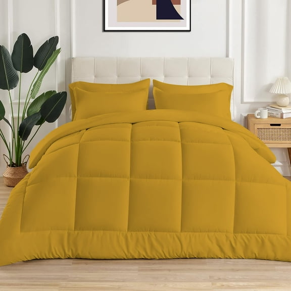 5 Piece New Fluffy Pattern Comforter Set, 800 TC, 100% Egyptian Cotton, Full/Queen Size Gold Solid