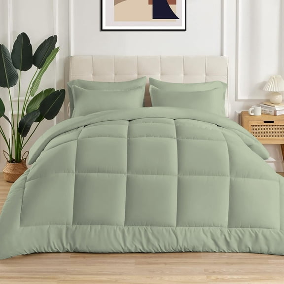 5 Piece New Fluffy Pattern Comforter Set, 800 TC, 100% Egyptian Cotton, Twin/Twin XL Size Light Sage Solid