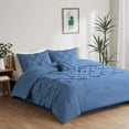 thumbnail image 1 of 5 Piece New Half Pinch Pleated Pattern Comforter Set, 800 TC, 100% Egyptian Cotton, Oversized Super King Size Medium Blue Solid, 1 of 6