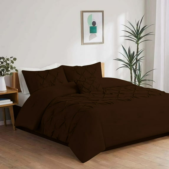 5 Piece New Half Pinch Pleated Pattern Comforter Set, 800 TC, 100% Egyptian Cotton, Super King Size Chocolate Solid