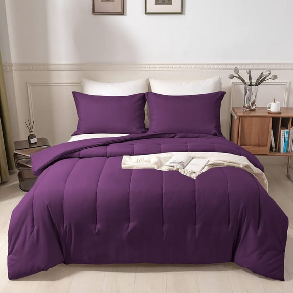 5 Piece New Straight Line Pattern Comforter Set, 800 TC, 100% Egyptian Cotton, King/California King Size Plum Solid