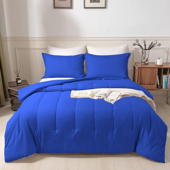 5 Piece New Straight Line Pattern Comforter Set, 800 TC, 100% Egyptian Cotton, Twin/Twin XL Size Royal Blue Solid