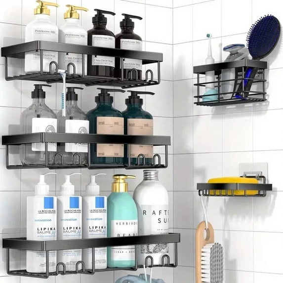 5-Piece No-Drill Shower Caddy Set, Rust-Resistant Wall Mounted Bathroom ...