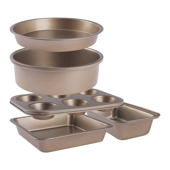 5 Piece Nonstick, Carbon Steel Oven Safe Bakeware Set, Durable Baking Pans Set, Sheet Pans for Baking, Oven Safe Tray Gold 5PCS