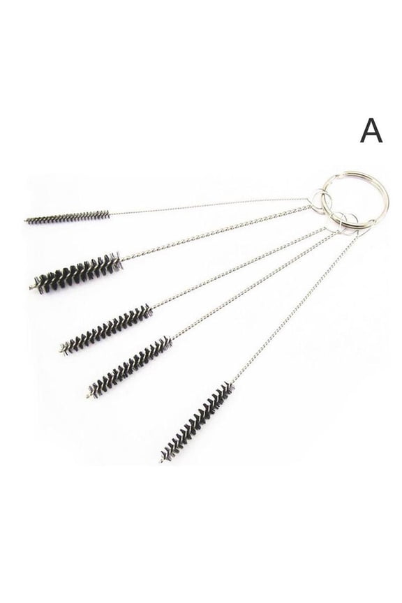 5-Piece Nylon Cleaning Brush Set With Key Ring For Straws Tattoo Equipment And Hard To Reach Spaces
