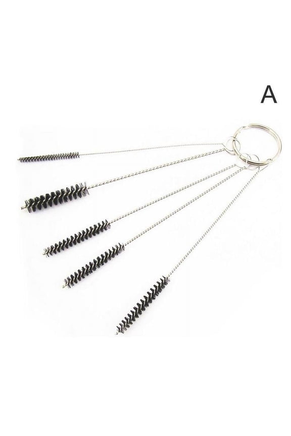 5-Piece Nylon Cleaning Brush Set With Key Ring For Straws Tattoo Equipment And Hard To Reach Spaces