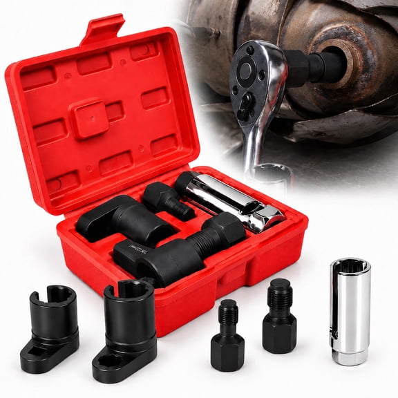 5 Piece O2 Sensor Socket Set 7/8 Inch Offset Thread Chaser Kit Forged Steel Tool