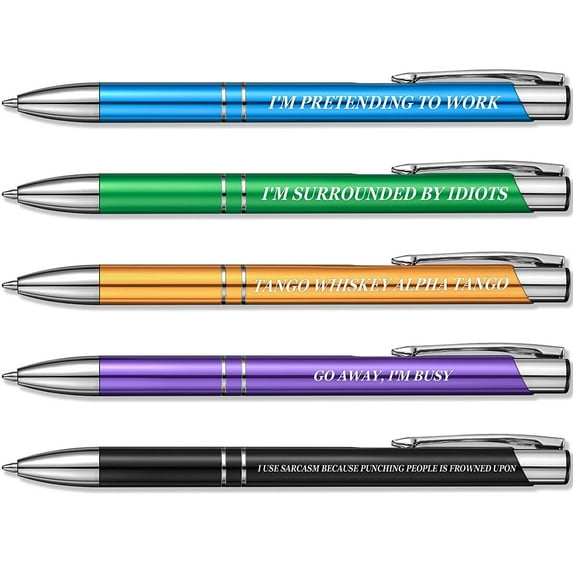 5-Piece Office Writing Set - Metal Body Black Ink Markers with Motivational Text, Professional Copywriting Markers for Work and Study, 5ml Ink Capacity