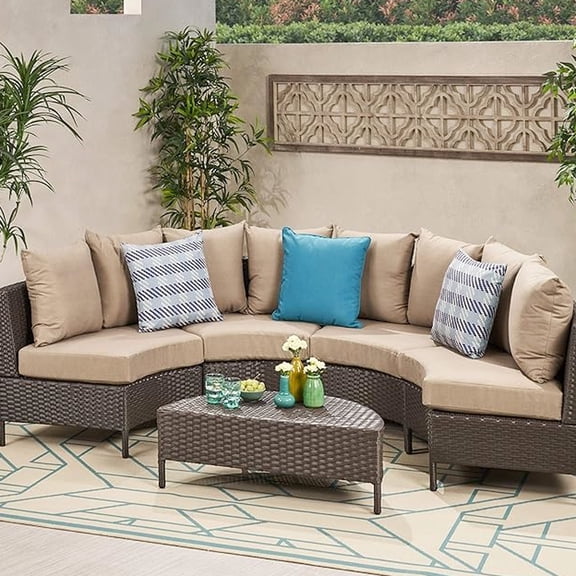 5-Piece Outdoor Chat Set | Versatile Arrangement Options | Woven Rattan Aesthetic | Water-Resistant Cushions for Guests