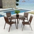 thumbnail image 1 of 5 Piece Outdoor Dining Set, Plastic Patio Chairs and Steel Dining Table Set for Garden, Deck, Lawn, or Balcony, Brown, 1 of 1