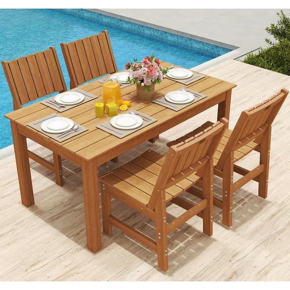 Wingyz Outdoor Dining Table Set for 4, Patio Table with Umbrella Hole and Side Chairs Furniture Set