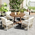 thumbnail image 1 of 5-Piece Outdoor Dining Sets, Extendable Wooden Dining Table and 4 Rattan Arm Chairs, Wicker Patio Conversation Furniture Set for Backyard,Balcony, Garden, Poolside, Natural, 1 of 9