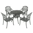 thumbnail image 1 of 5 Piece Outdoor Dining Table Set with 4 Chairs, All-Weather Cast Aluminum Lattice Weave Design Patio Round Table with Umbrella Hole, 1 of 7