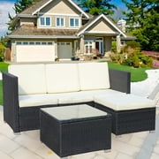 5-Piece Outdoor Garden Patio Furniture PE Rattan Wicker Cushioned Sofa Sets and Coffee Table, Patio Furniture Set;Outdoor Couch Beige