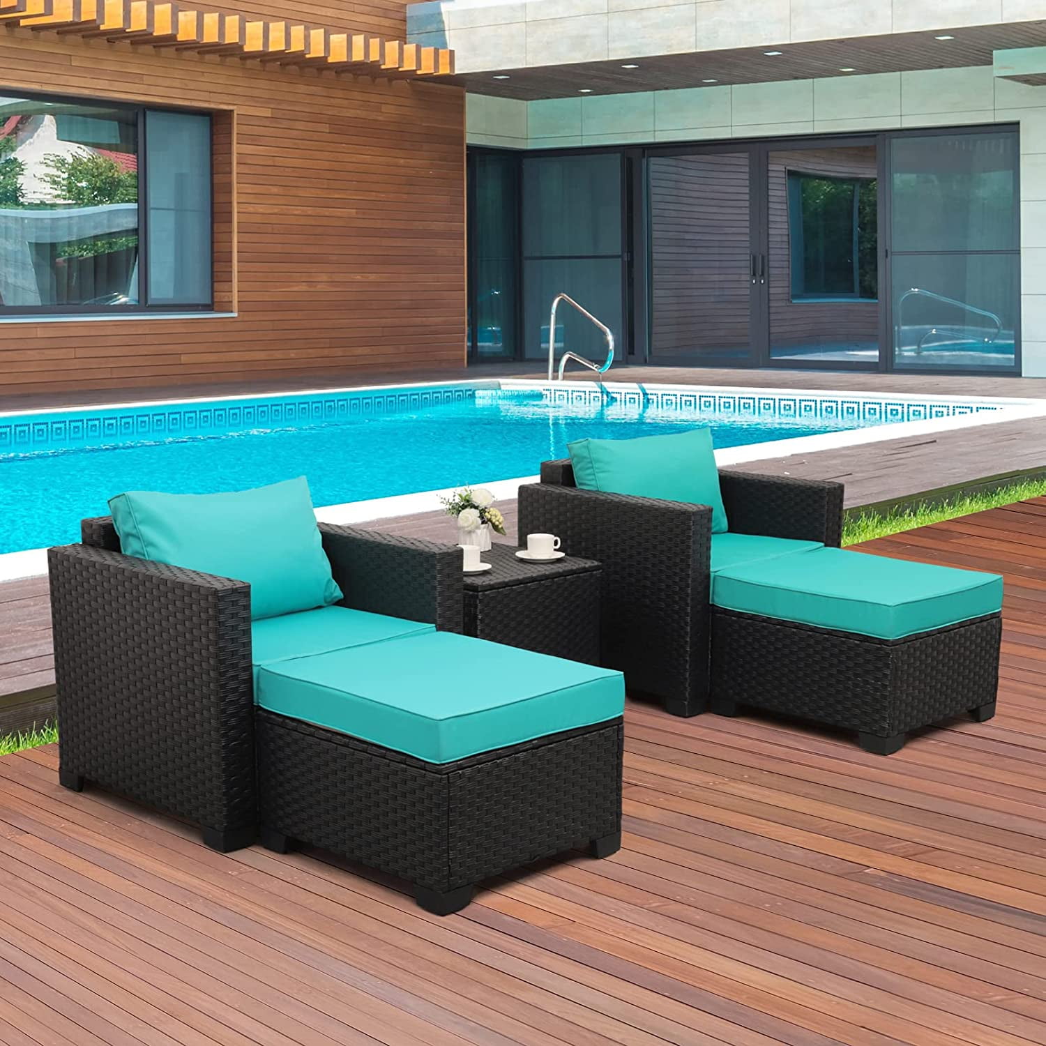 5Piece Outdoor PE Wicker Set Patio Black All Weather Resin Rattan