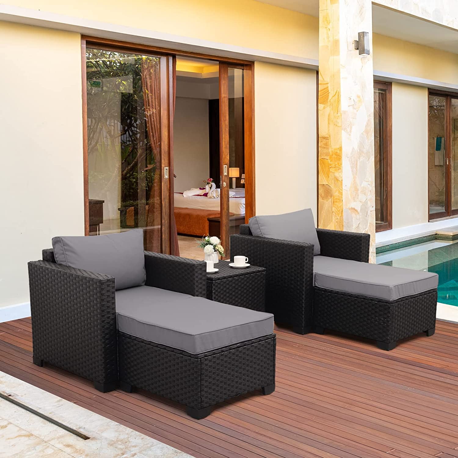 5Piece Outdoor PE Wicker Set Patio Black All Weather Resin Rattan