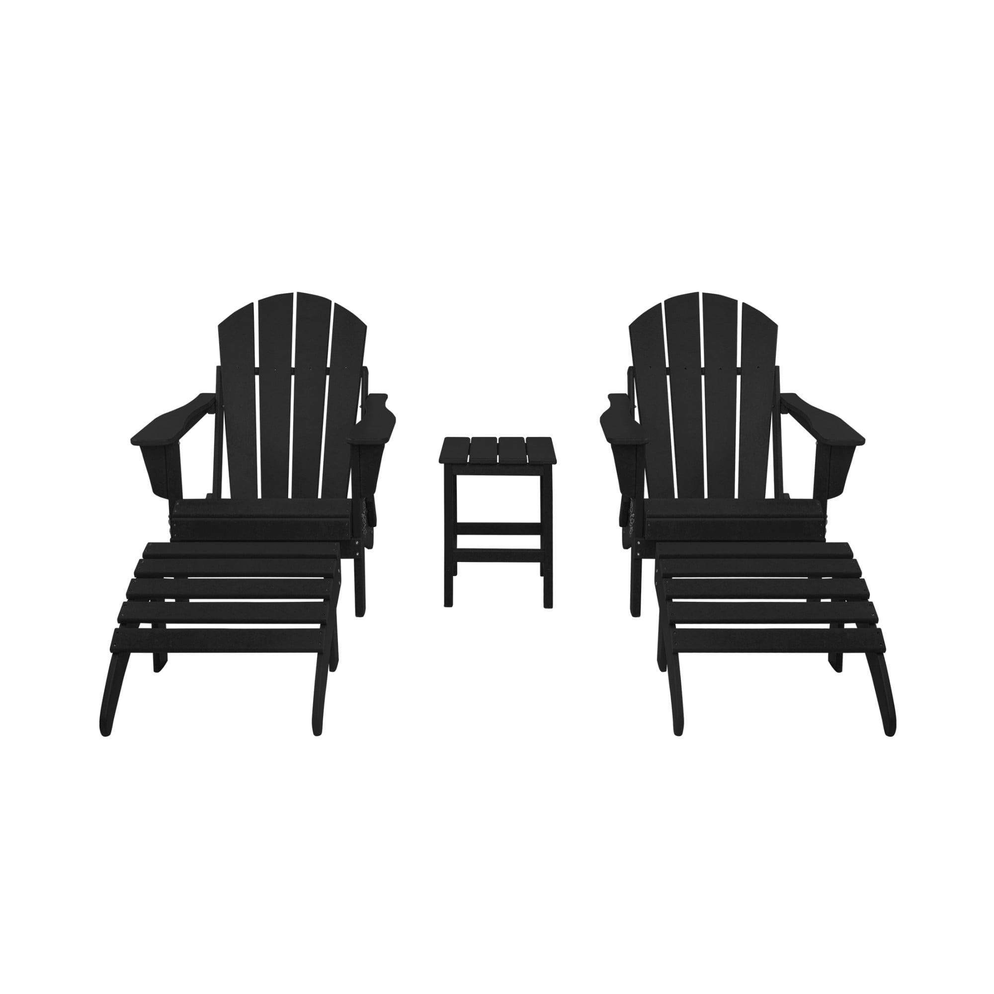 Polytrends Laguna All Weather Poly Outdoor Patio Adirondack Chair Set with Ottomans and Side