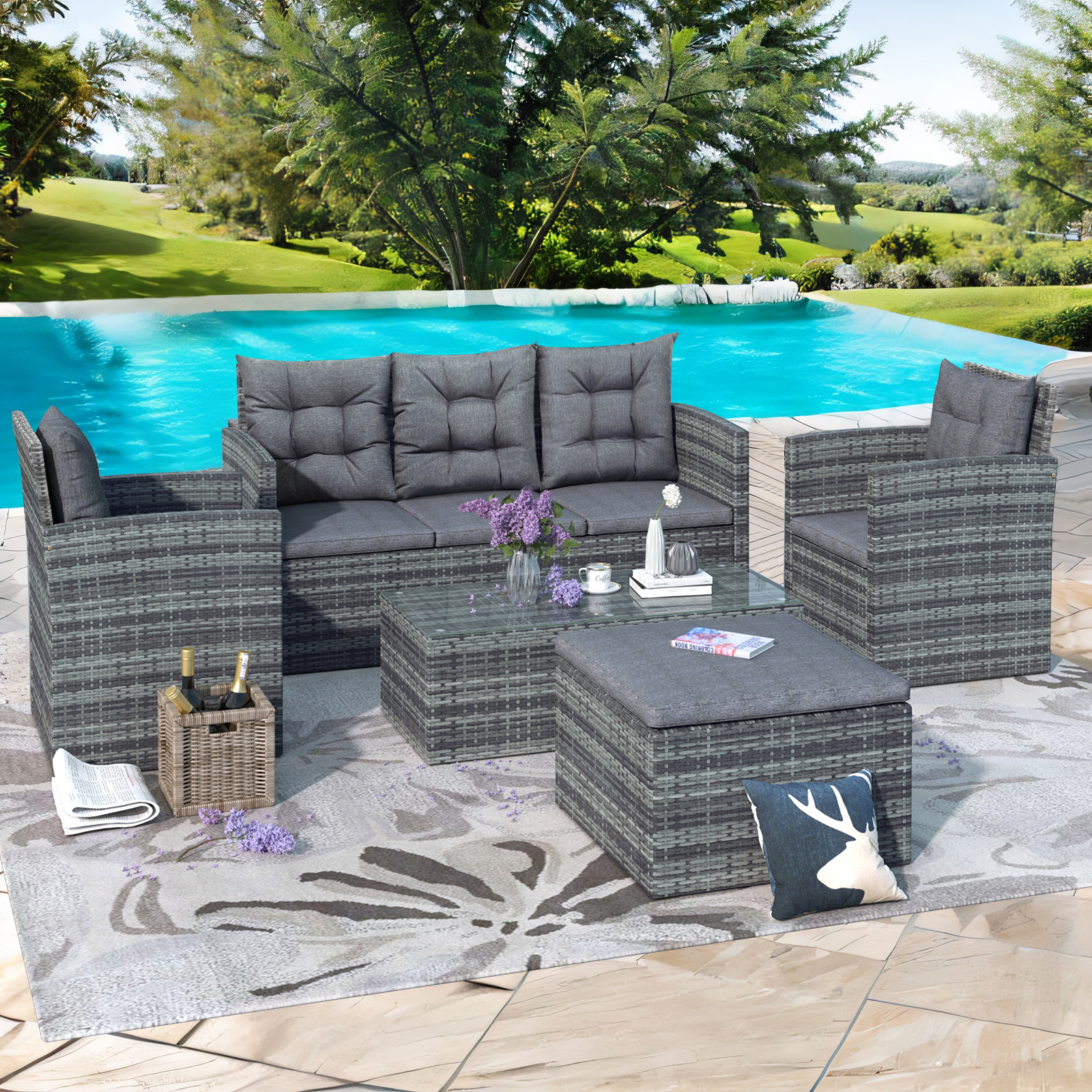 5Piece Outdoor Patio Conversation Furniture Set , All Weather UV
