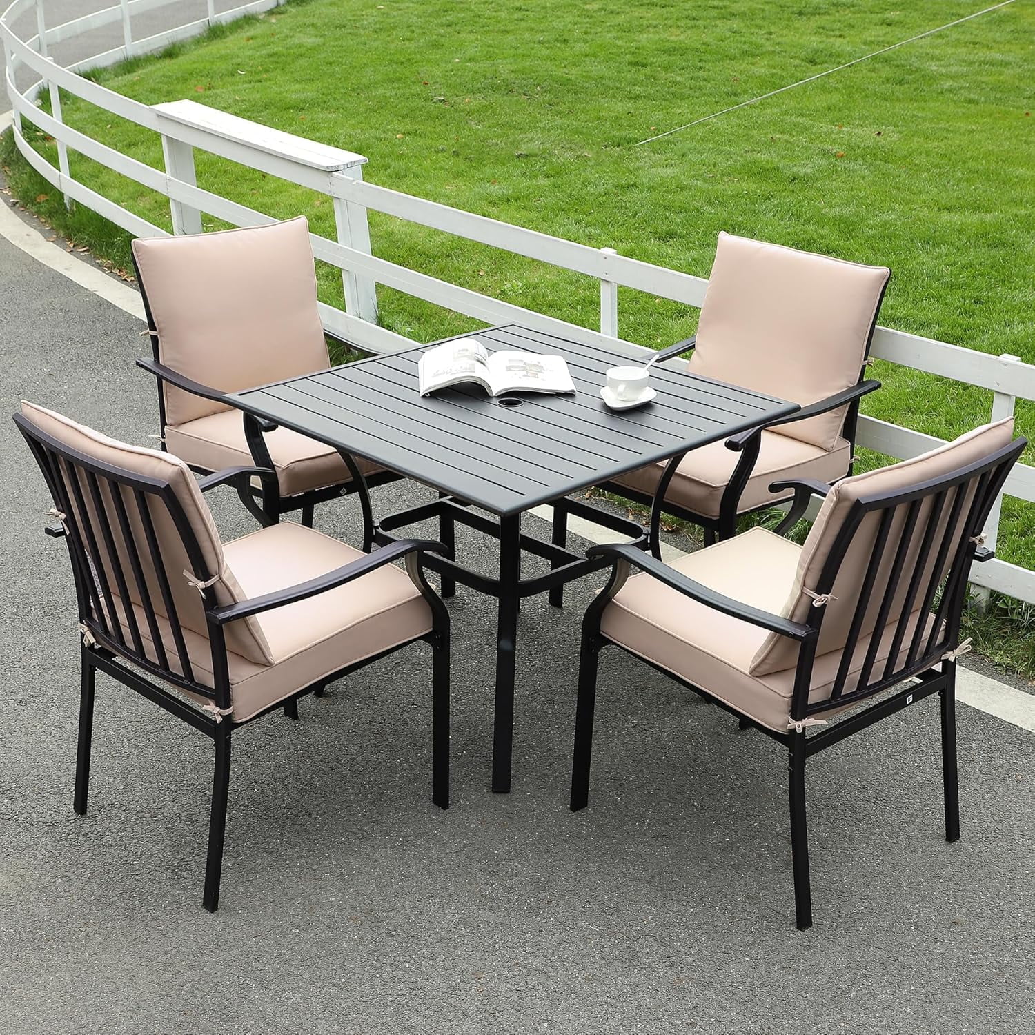 5-Piece Outdoor Patio Dining Set, Outdoor Metal Chairs&Square Metal ...