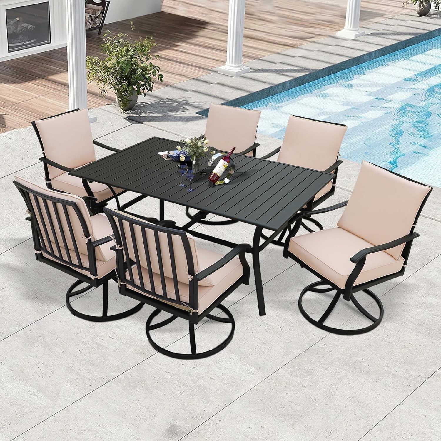 5-Piece Outdoor Patio Dining Set, Outdoor Patio Swivel Chair&Square ...