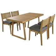 5 Piece Outdoor Patio Dining Table and Chairs Set, ONE PIX Wooden Outdoor Picnic Table Set for 4-Person, Dining Set Suitable for Patio, Balcony, Backyard, Gray