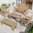 thumbnail image 1 of 5-Piece Outdoor Patio Furniture Set, All-Weather Conversation Set with 2 Benches, 2 Chairs & Coffee Table for Backyard, Garden, Deck, Lawn, Teak, 1 of 12