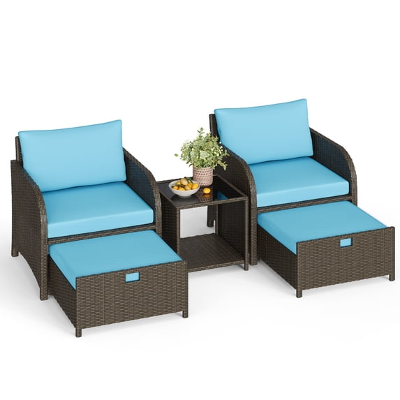 5-Piece Outdoor Patio Furniture Set, All-Weather PE Rattan Wicker ...