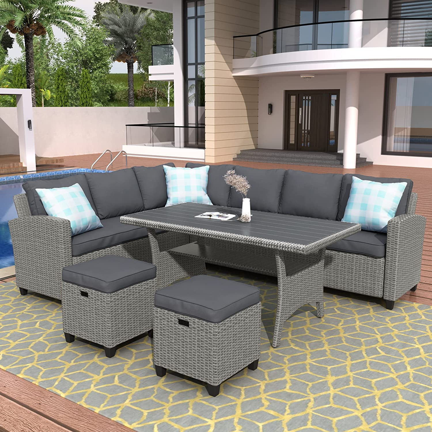 5Piece Outdoor Patio Furniture Set Wicker Rattan Conversation