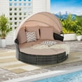thumbnail image 1 of 5-Piece Outdoor Patio Round Daybed Furniture, Wicker Conversation Set with Retractable Canopy, Soft Cushions, and Storable Table for Leisure In Porch Backyard (Beige), 1 of 11