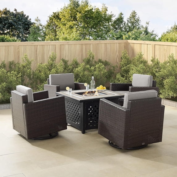 5-Piece Outdoor Patio Set w/ Fire Table & 4 Chairs - Elegant Conversation Set