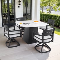 5-Piece Outdoor Pedestal Dining Set, 44" Rounded Square Sintered Stone Table with Flared Base and 4 Swivel Rockers, Sunbrella Cushions, Rust-Free Aluminum, Weather-Resistant for Patio or Deck (Black)