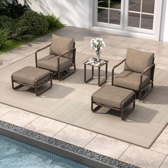 JXXM 5 Piece Outdoor Swivel Rocker Chair Set with Ottomans & Side Table, 360° Swivel Rocking Patio Chairs, Aluminum Frame, 6" Thick Cushions, 24" Wide Seat, 380 lbs Capacity for Porch Deck Backyard